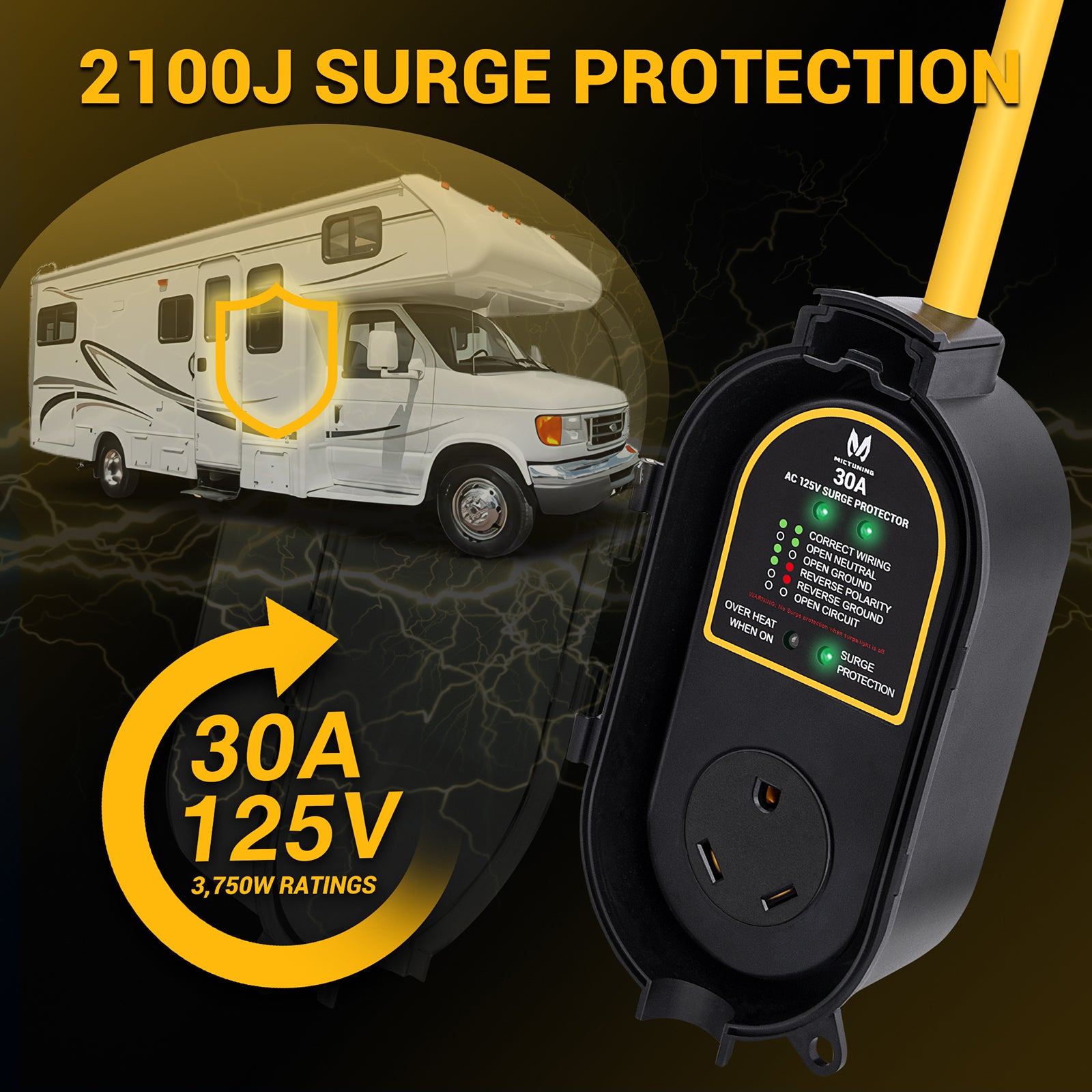 30 Amp RV Surge Protector - RV Power Defender Voltage Protector Anti-Theft RV Circuit Analyzer