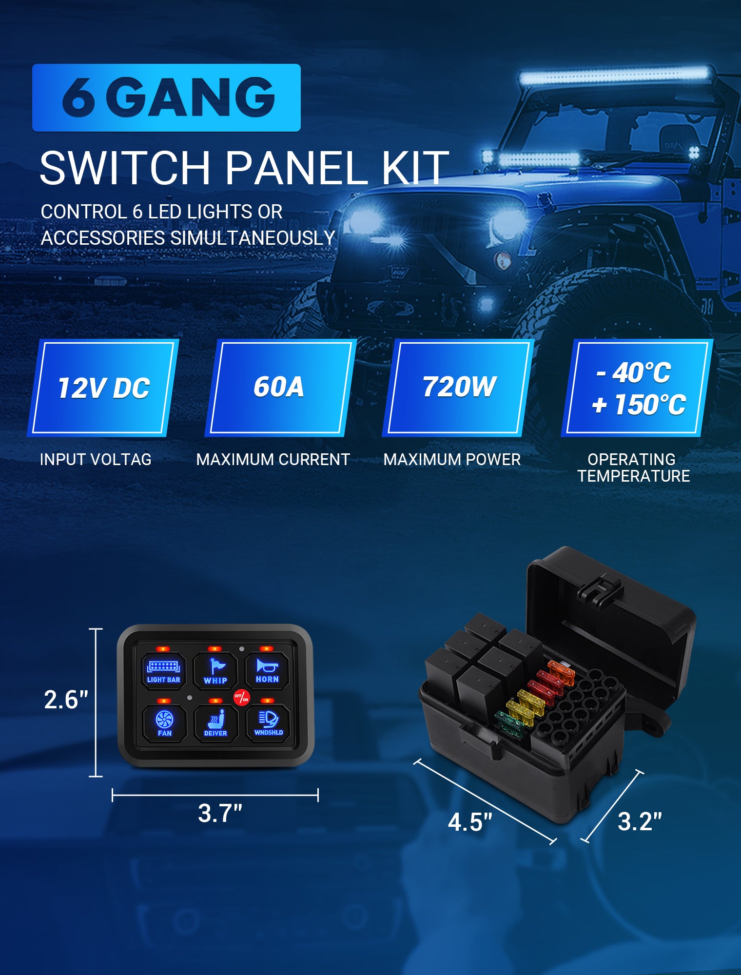6 Gang Switch Panel Kit MICTUNING, Automatic Dimmable, Multiple Modes ON/OFF Switch Touch Screen Circuit Control Box Relay System