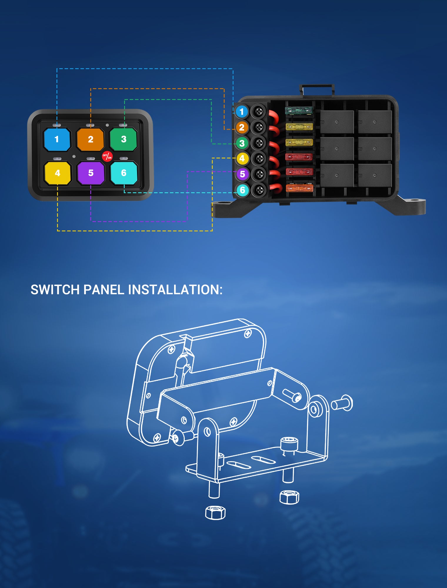 6 Gang Switch Panel Kit MICTUNING, Automatic Dimmable, Multiple Modes ON/OFF Switch Touch Screen Circuit Control Box Relay System