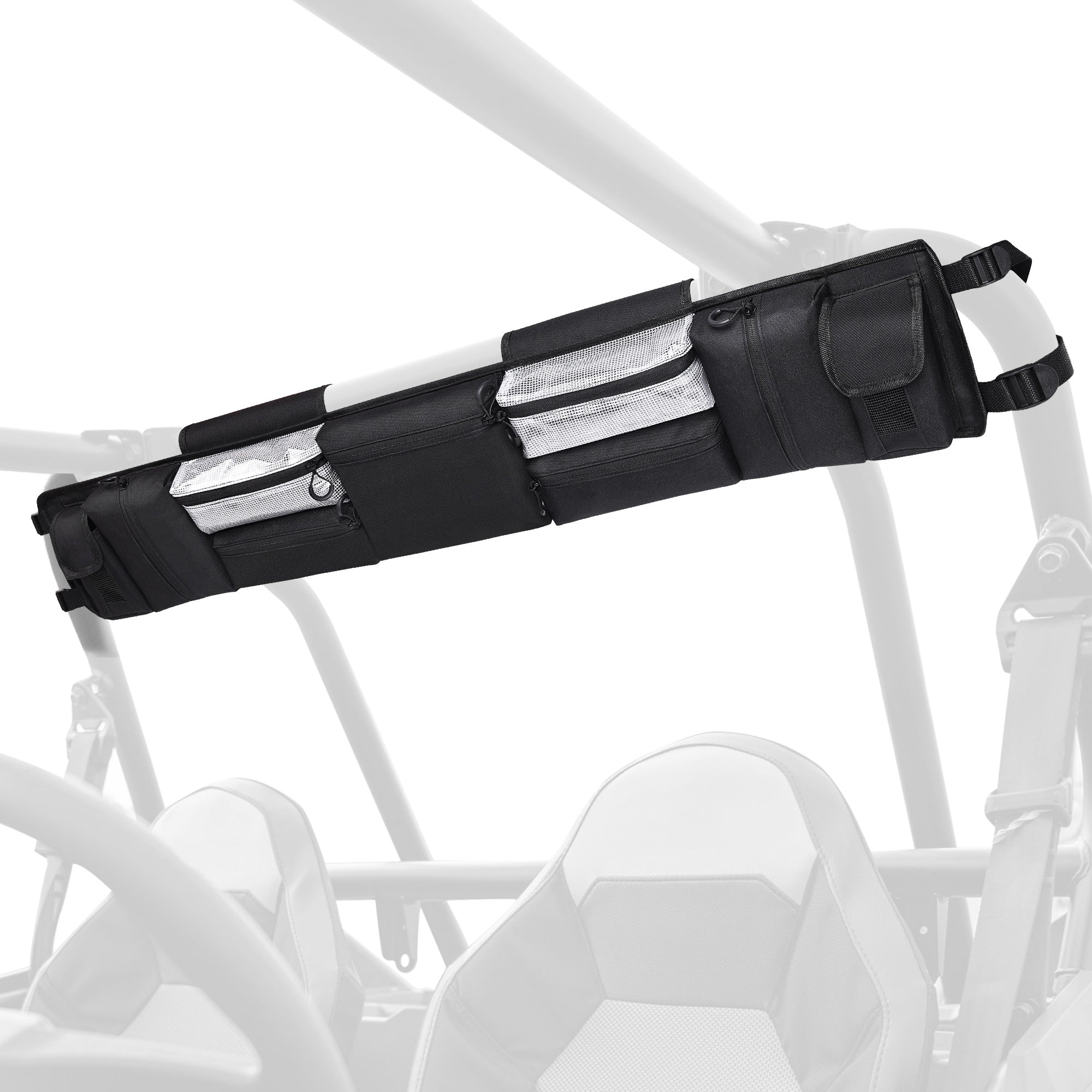 UTV Roll Cage Organizer, Cargo Rear Storage Bag Gear Tool Bag with Multiple Pockets