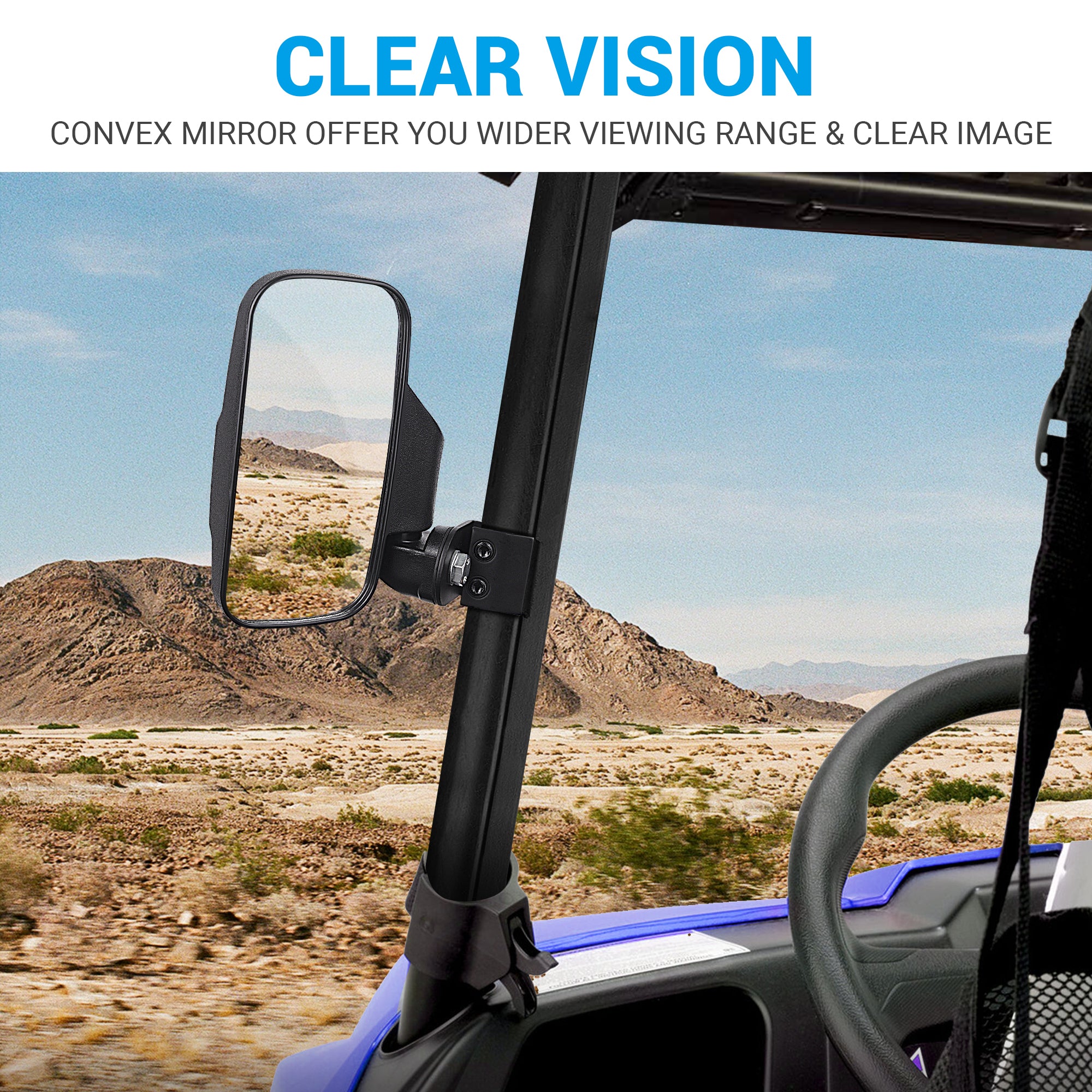 UTV Side Mirrors - Adjustable Break-away Rear View Convex Mirror with Splash-proof Lens fits Polaris Ranger Can-Am Defender