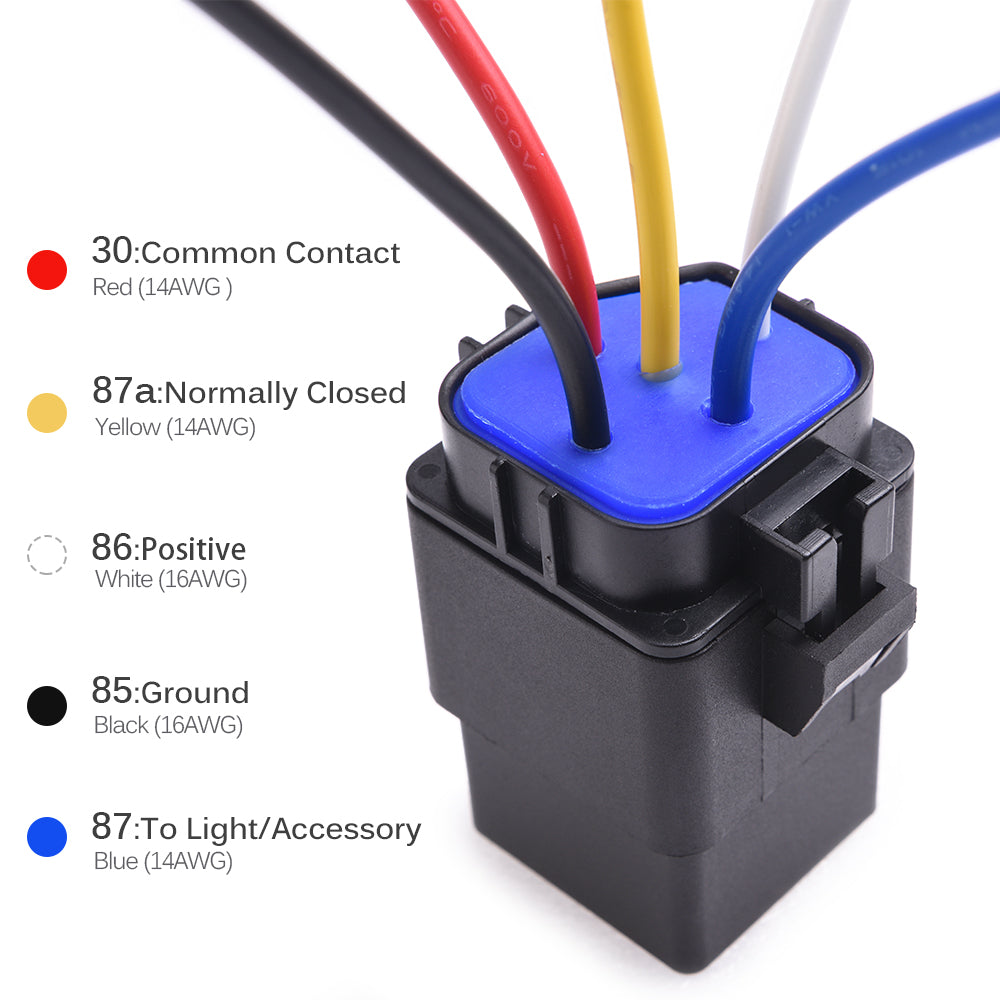 40/30 Amp Waterproof Relay Harness Set - 12V 5-PIN SPDT Bosch Style Automotive Relay with Heavy Duty 16AWG 14AWG Pre-wired Harness (5 pack)