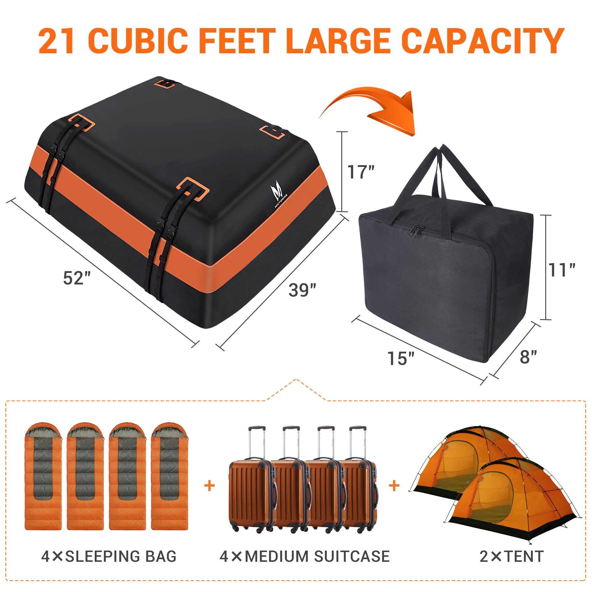 Car Rooftop Bag Cargo Carrier, 21 Cubic Feet 100% Waterproof Rooftop Luggage Bag with Anti-Slip Mat, 4 Door Hooks,  Combination Lock