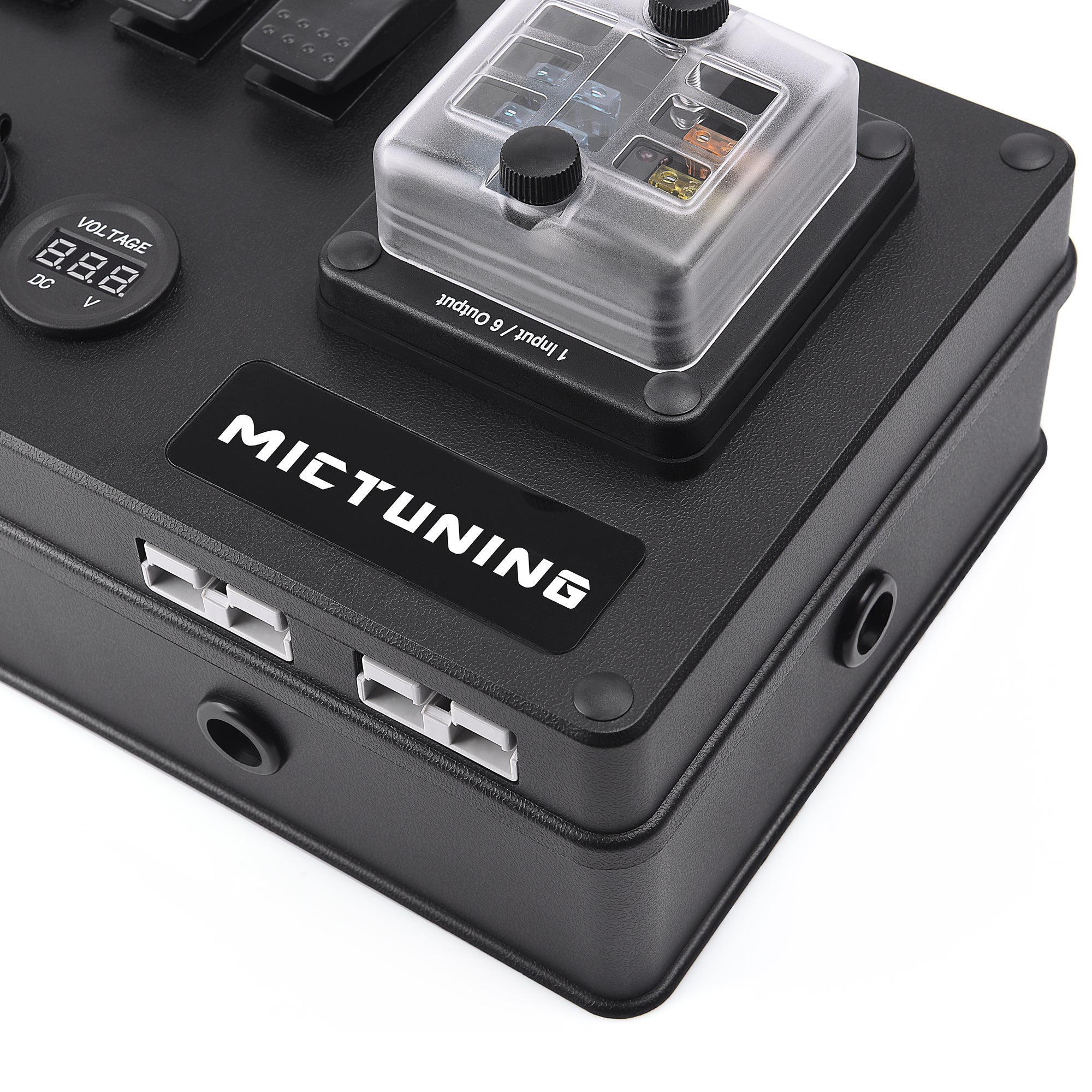 MICTUNING Power Control Box Panel with 6 Gang ON-Off Toggle Rocker Switch Digital Voltmeter Dual USB Charger Cigarette Lighter Socket Fuse Block