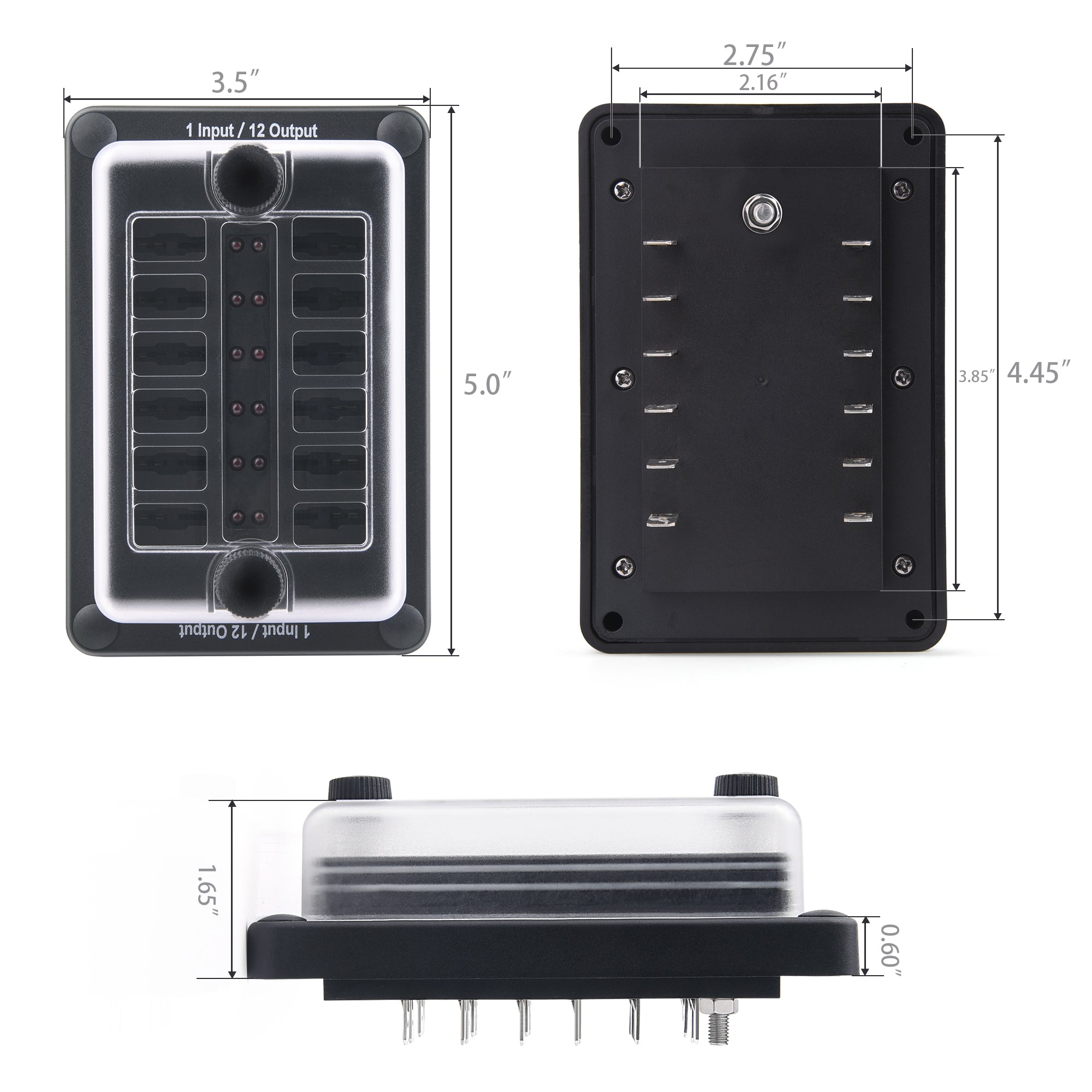 Fuse Block Holder 6/12 Circuit Blade Fuse Box with Waterproof Protection Cover Sticker Labels LED Indicator