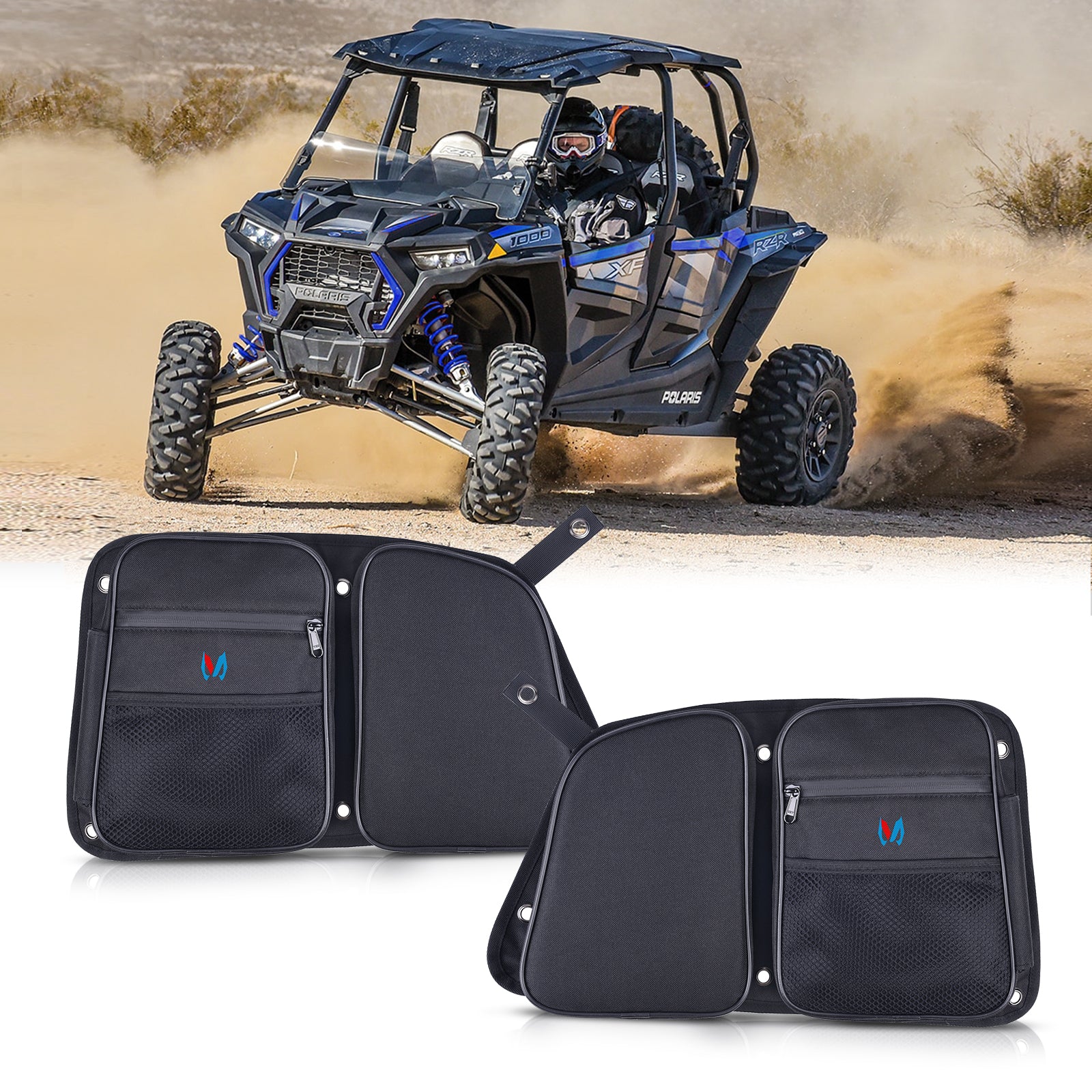 RZR Rear Door Bags Passenger and Driver Side Storage Bag Set with Knee Protection Pad & Cup Holder