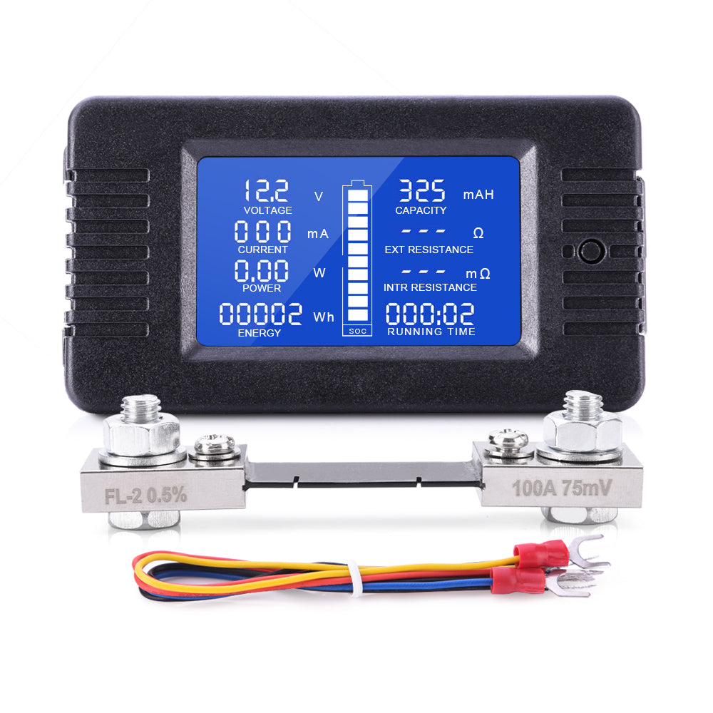 LCD Display DC Battery Monitor Meter 0-200V Voltmeter Ammeter for Cars RV Solar System