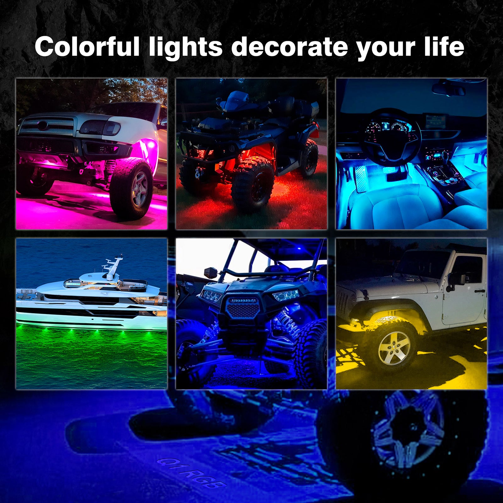Q1 RGB LED Rock Lights - 4 Pods Multicolor Underglow Neon Light