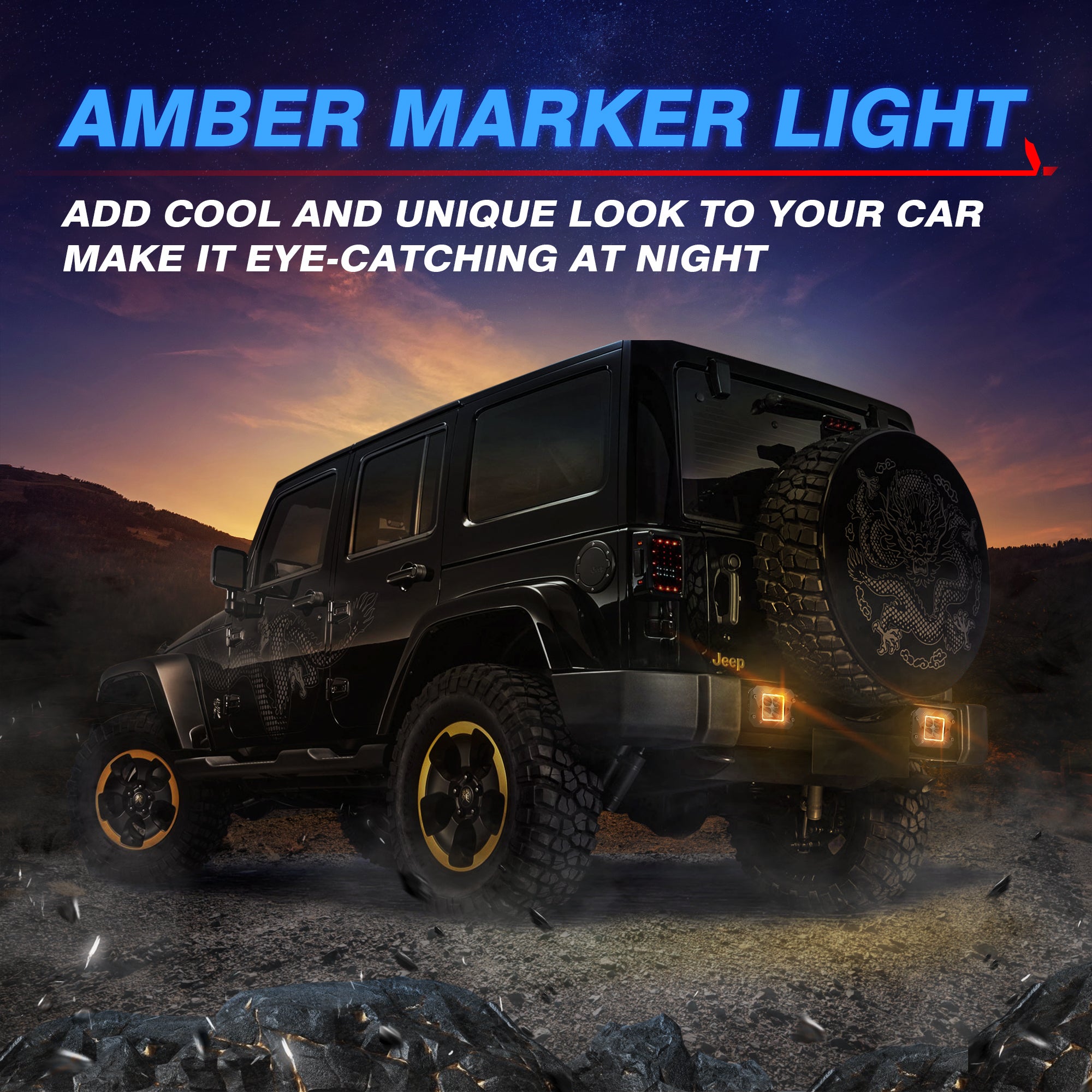 OFFROADTOWN 2pcs Amber 4INCH 144W Spot Beam Led Pods Light, Offroad Led  Cube Lights, IP68 Waterproof