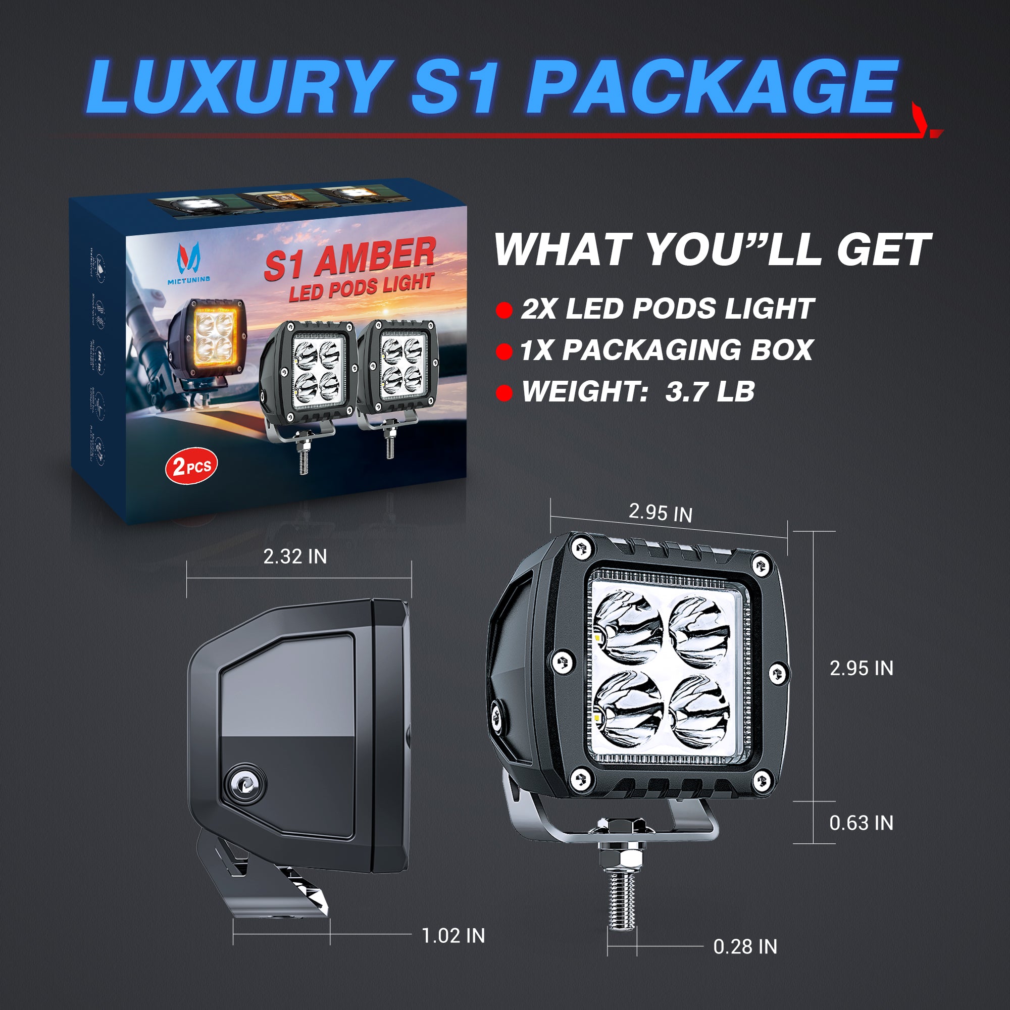 S1 Amber LED Pods Light - 3 Inch 20W Off Road Combo Driving Lights (2PCS)