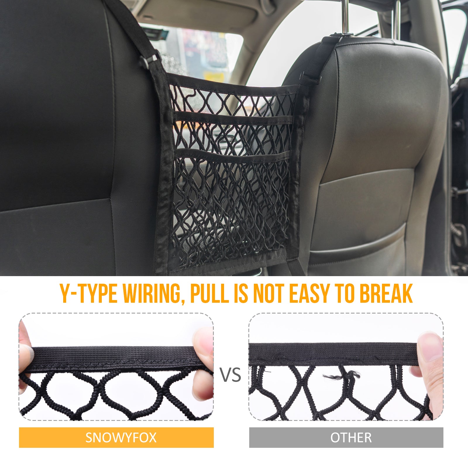 MBVBN 3-Layer Car Mesh Organizer, Seat Back Net Bag, Barrier of Backseat  Pet Kids, Cargo Tissue Purse Holder, Driver Storage Netting Pouch