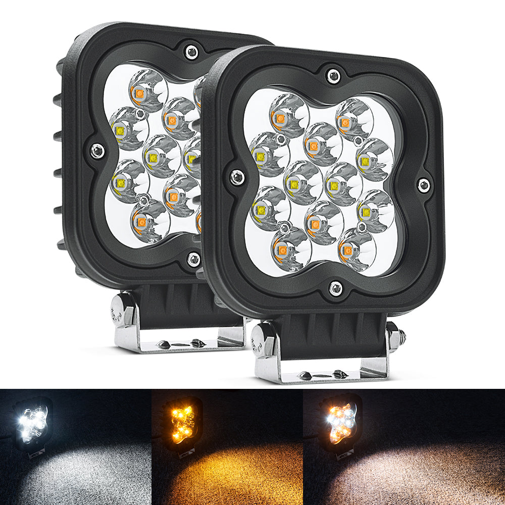 WS1 2Pcs 4.4 Inch 30W Square Driving Lights, 2918lm LED Light Pods Off Road Fog Lights with Amber Marker Light- Only Sell US