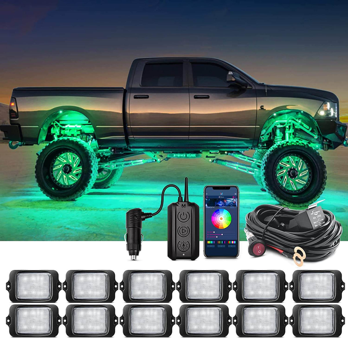 MICTUNING C3 RGBW LED Rock Lights - Multi-Color Neon Underglow Lights