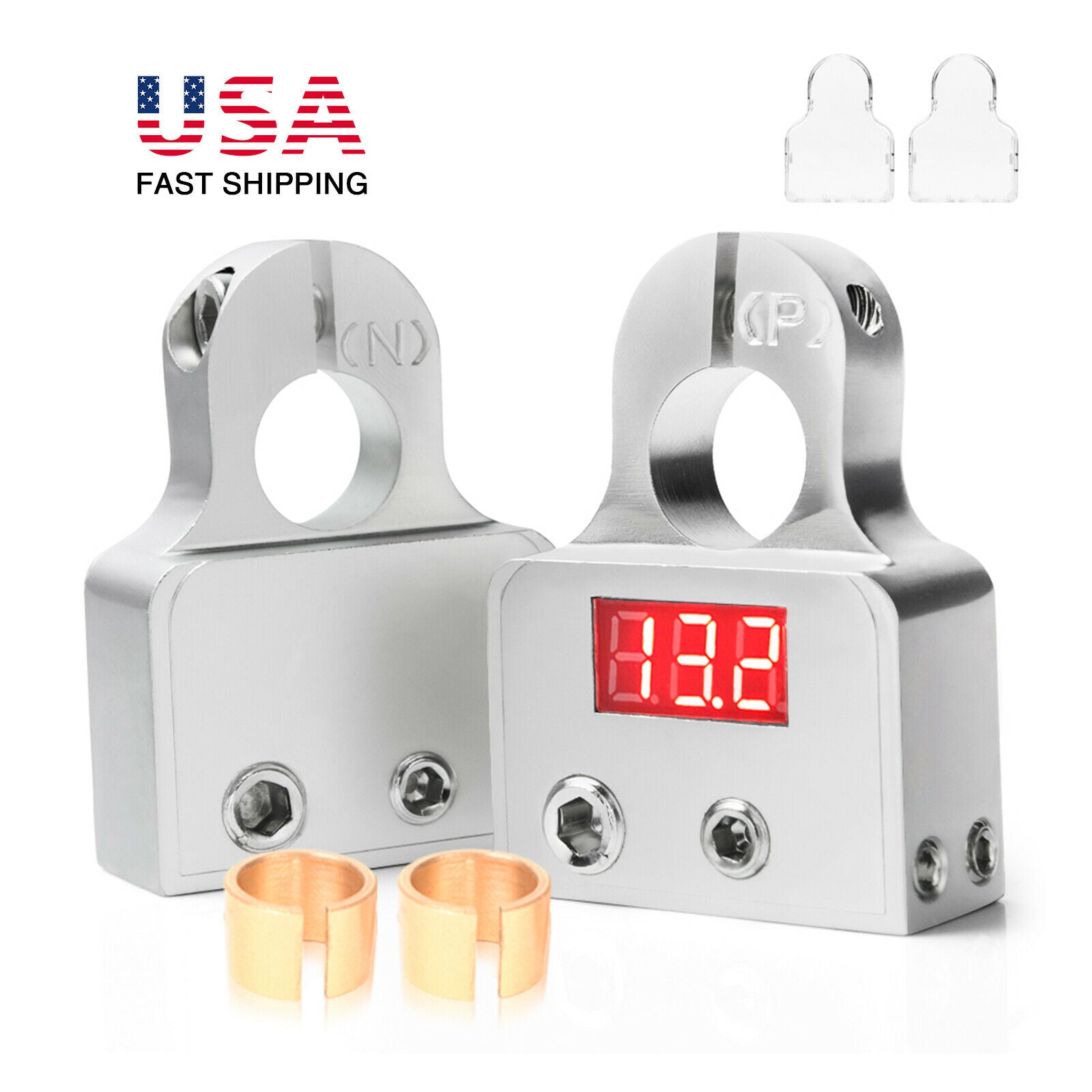 2xCar Battery Terminal Connector 12V Voltmeter for Positive Neg Battery Top Post