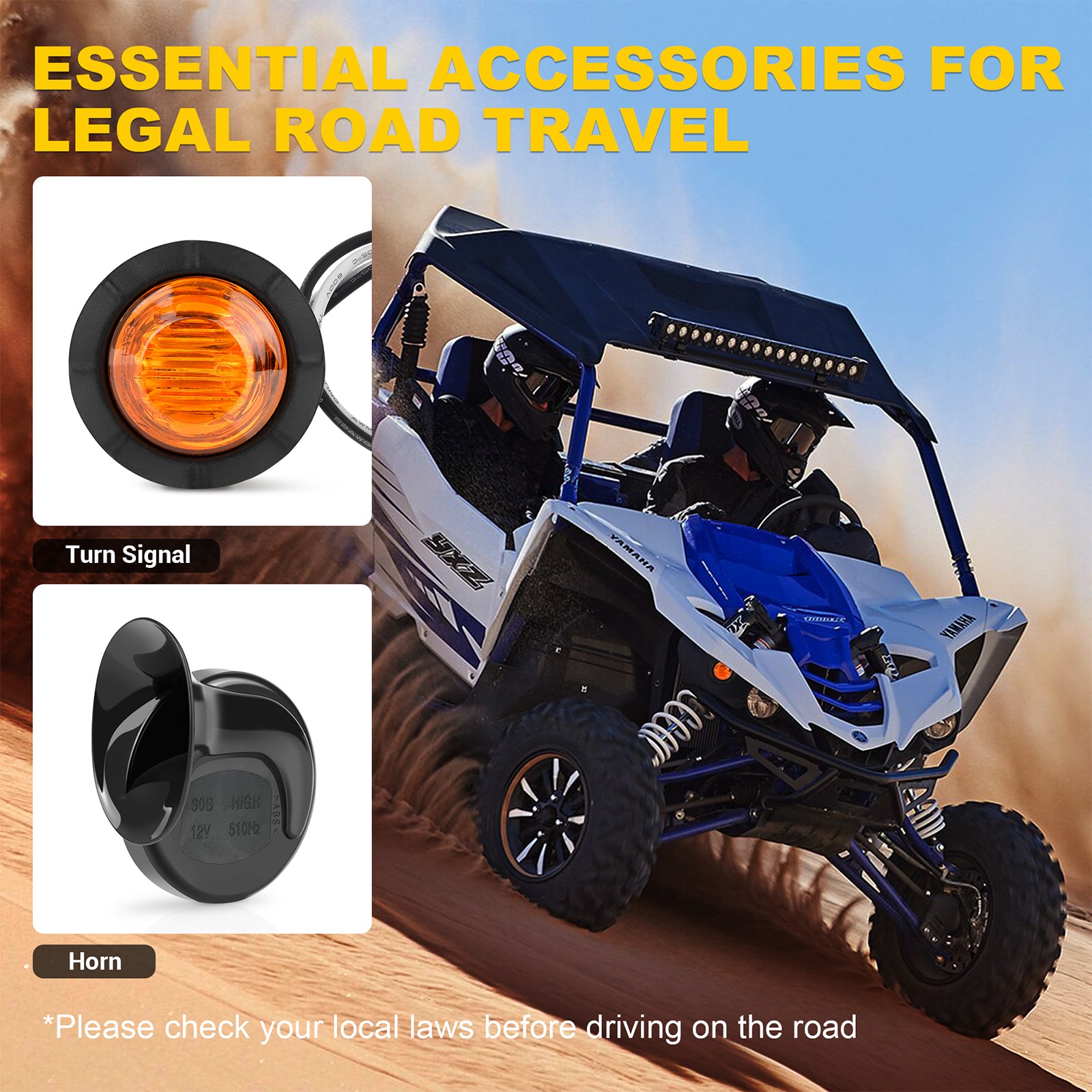 UTV/ATV Turn Signal Horn Kit, Amber Light Universal Street Legal With Toggle Switch Relay Wire Harness Compatible With Pioneer, RZR, Can-Am, Kawasaki